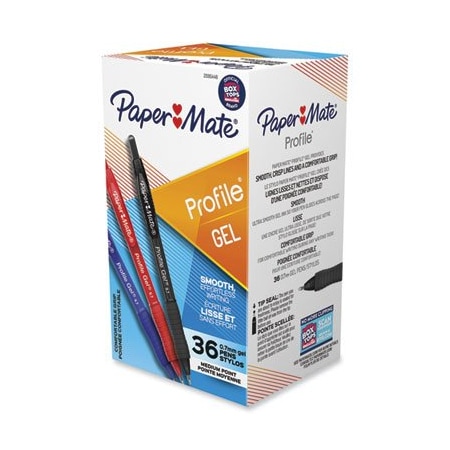 Sanford Paper Mate, PROFILE RETRACTABLE GEL PEN, MEDIUM 0.7 MM, ASSORTED INK/BARREL, 36PK 2095446